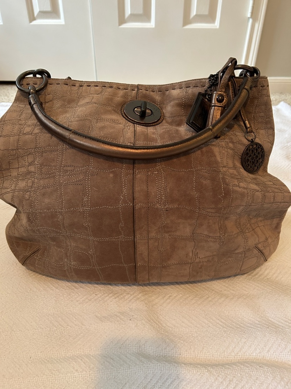 Coach Taupe Croc-Embossed Leather Shoulder Bag